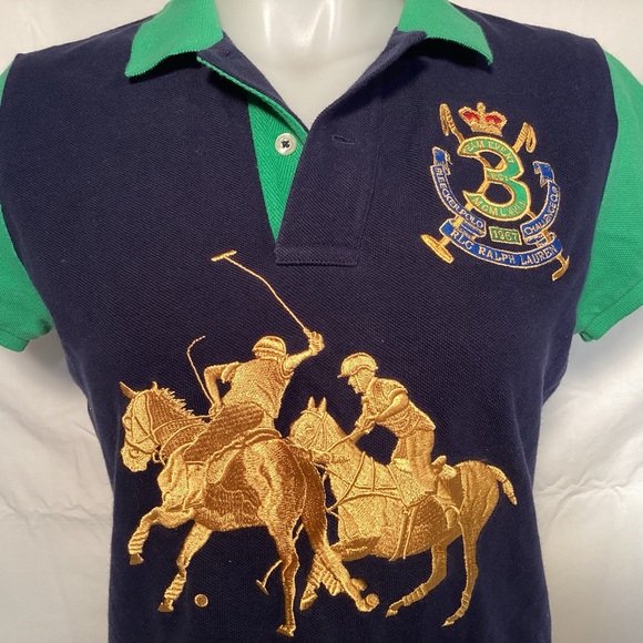 Ralph Lauren Sport Challenge Cup Crest Polo Navy Green Gold Embroidery Women’s - Picture 2 of 13